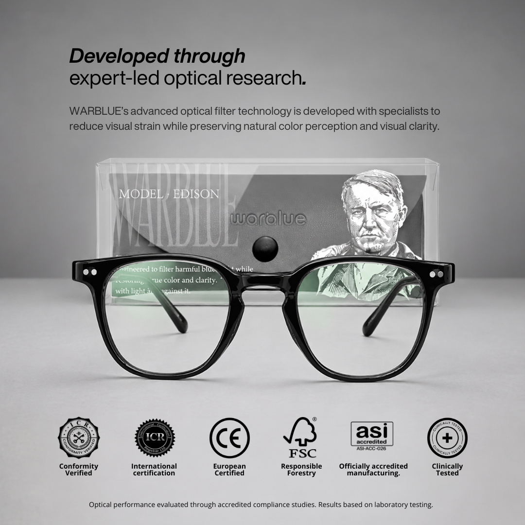 Edison – Óculos de Luz Azul, Lente Transparente · Sem Distorção de Cor