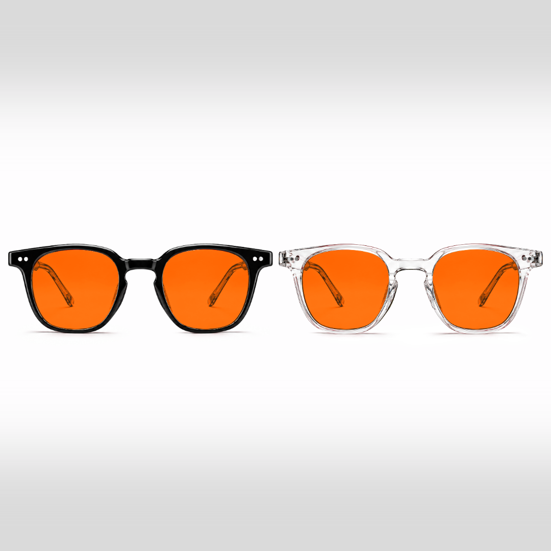 Newton Duo – óculos de luz azul com lente laranja em armações pretas e Crystal transparentes