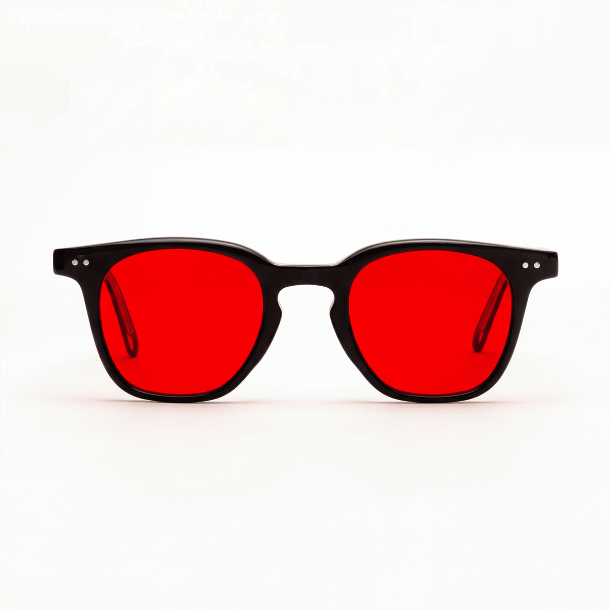 Óculos Da Vinci – lentes vermelhas, armação preta, vista frontal