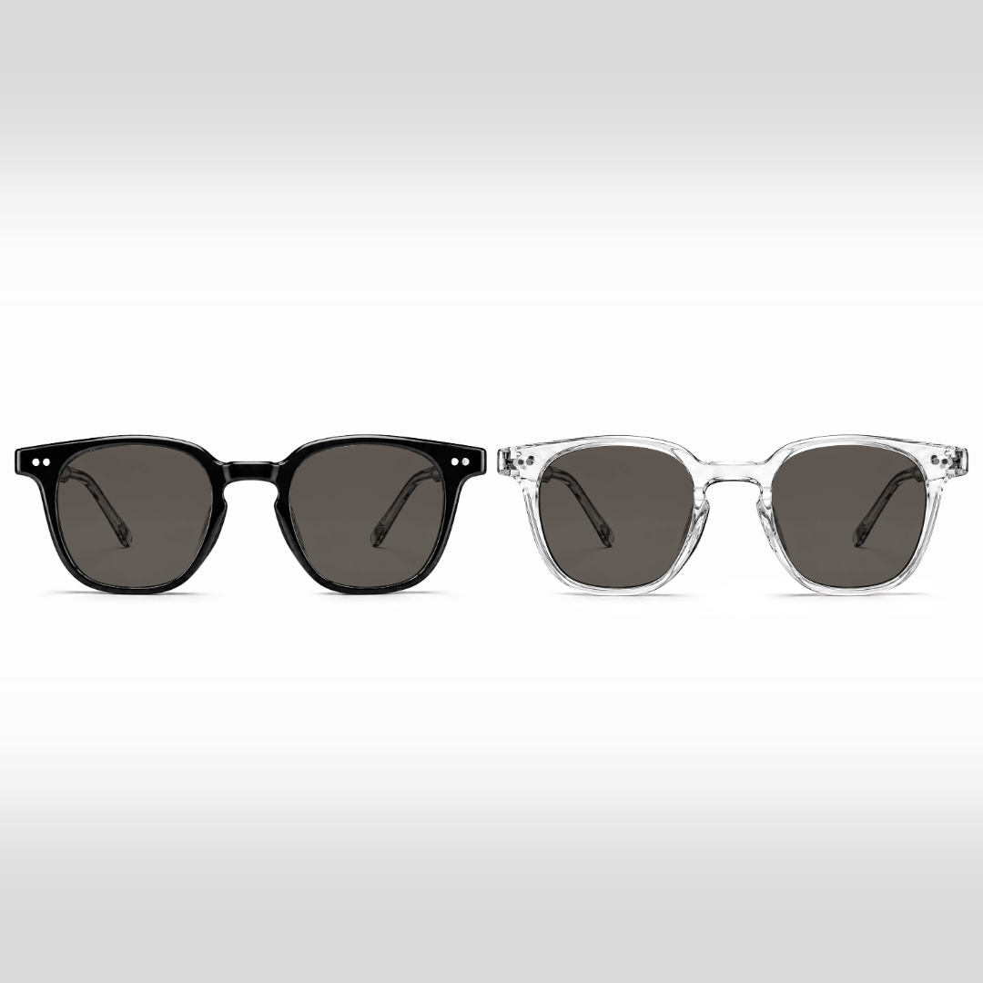 Louis Duo – óculos de sol com lente cinza-clara em armações pretas e Crystal transparentes