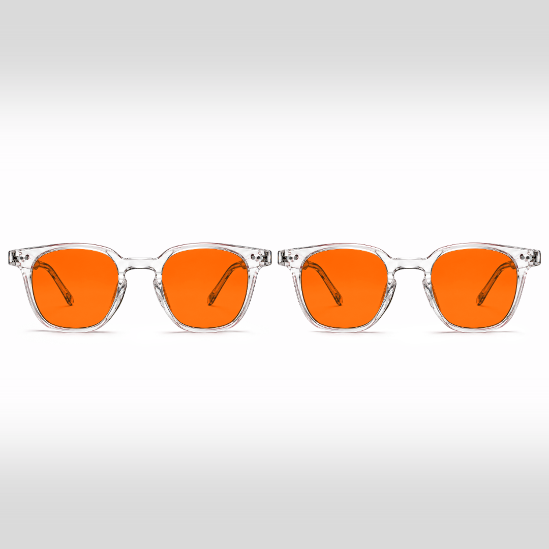 Kit Alta Exposição Crystal – dois óculos Newton com lente laranja e armações Crystal transparentes