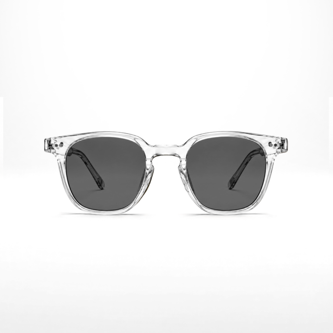 Óculos de sol Louis Crystal – lentes cinza-claras, armação Crystal transparente, vista frontal